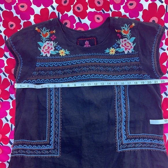 🌺 Johnny Was Boho Floral Embroidered Short Sleeve Linen Mini Dress 🌺 - Picture 10 of 13